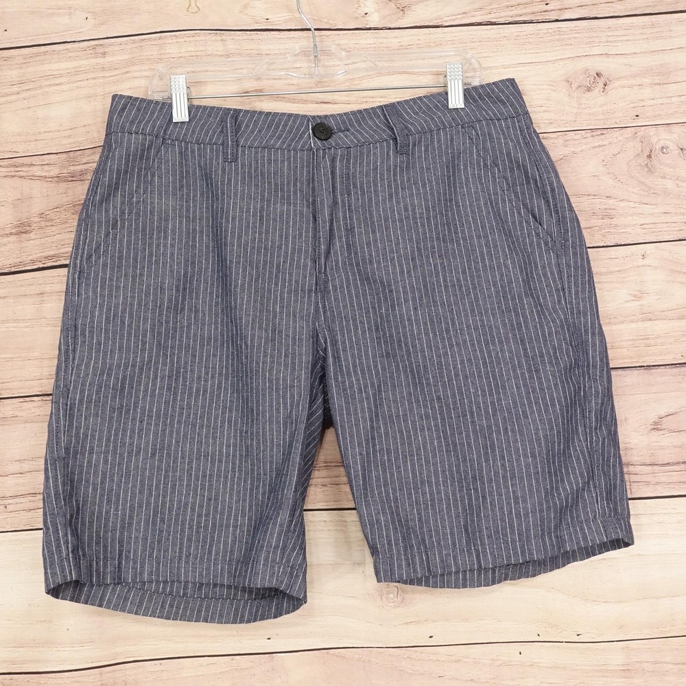 Ezekiel Shorts Mens 34 Blue Striped Chino Cotton Linen Blend 9 Inseam Casual